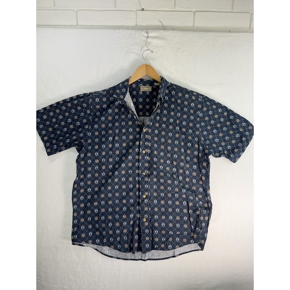 Natural Issue Shirt Mens Large Nautical Anchors Wheels Short Sleeve Button Up